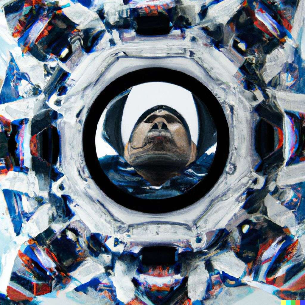 an astronaut as viewed through a kaleidoscope
